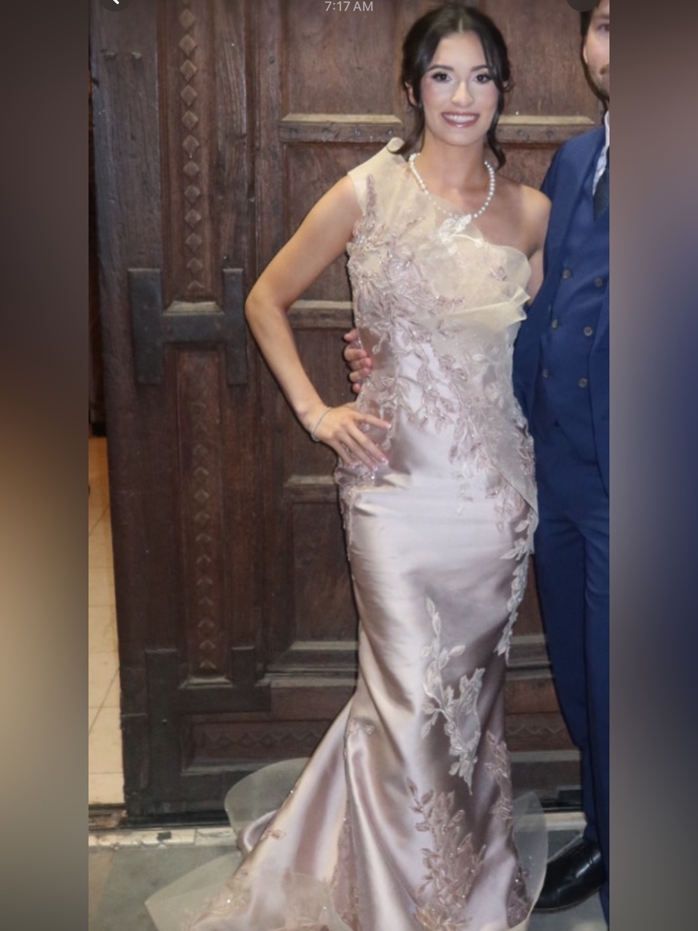 Terani Couture One-Shoulder Lace Appliqué Gown - Blush Pink